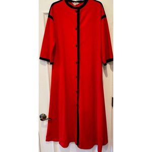 Vintage Vanity Fair Red Mod Fleece Robe Dress with Black Trim Buttons Sml/Med